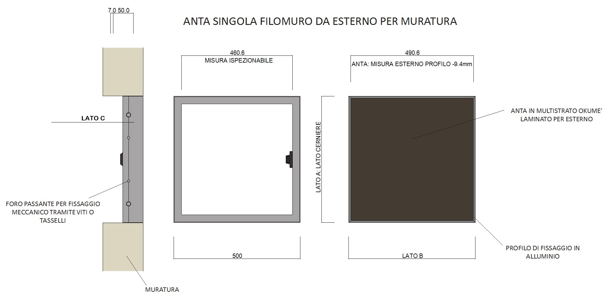 ANTA singola per muratura esterna con cerniere